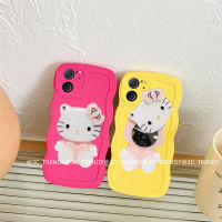 Phone Case เคส Xiaomi 13T Xiaomi13T Pro 5G เคสลายคลื่นขนาดใหญ่แบบเรียบพร้อมเคสสีทึบอ่อนกระจกแต่งหน้า Hellokitty Xiaomi13TPro 5G 2023