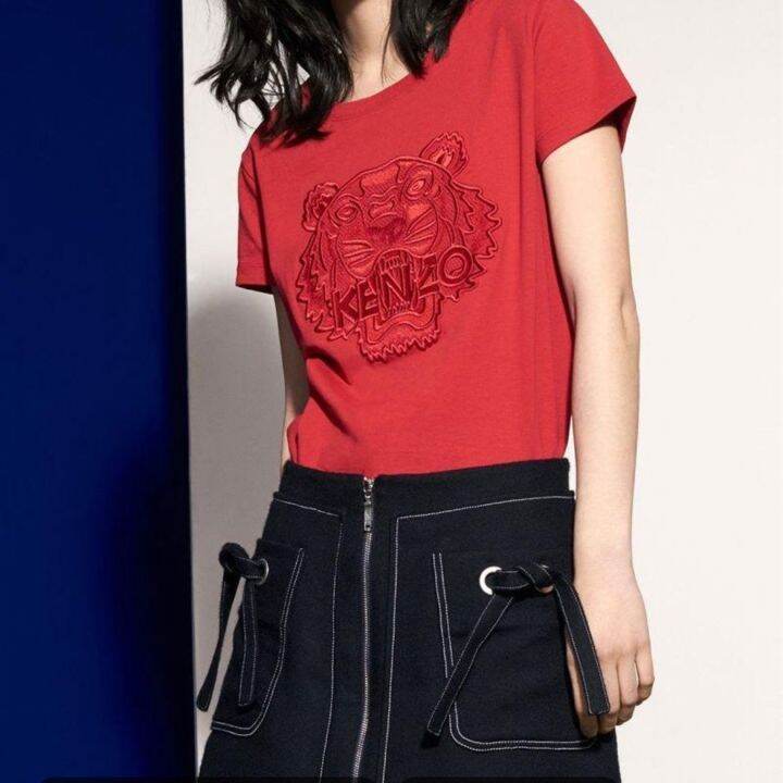 kenzo-ใหม่-k-takata-หัวเสือชายและหญิงเสื้อยืดลายปักสามมิติฤดูใบไม้ผลิและฤดูร้อนลูกไม้ผ้าฝ้ายบริสุทธิ์แขนสั้นแบรนด์แฟชั่นยุโรปและอเมริกา