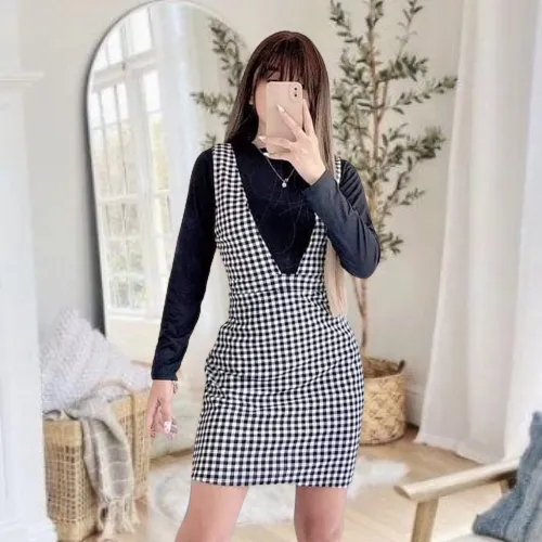 Checkered korean set dress new korean style dress trendy outfit for women  best seller new arrival trending checkered dress | Lazada PH