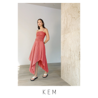 Kemissara Bias Cut Pleated Waist Skirt Orose Pink กระโปรงพลีตสีนํ้าเงิน กระโปรงเดรป กระโปรงชายเเหลม กระโปรงเอวอีลาสติก กระโปรงเอวยางยืด