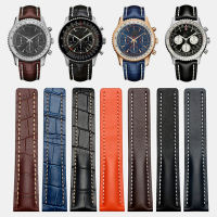 22มม. 24มม. หนังลูกวัวอ่อนสายนาฬิกาสำหรับ Breitling Watchband Avengernavitimer Premier สร้อยข้อมือพับหัวเข็มขัด