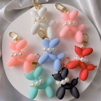 Creative Cartoon Balloon Dog Keychain With Pearl Women Colorful Soft Rubber Pvc Mobile Phone Purse Pendant Key Ring Couple Gifts