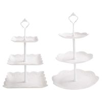 2 Set 3-Tier White Dessert Cake Stand,Pastry Stand Small Cupcake Stand Cookie Tray Rack Candy Buffet Set Up Fruit Plate and Trays for Wedding Home Birthday Party Decor