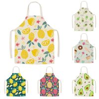 Linen Work Apron Summer Orange Lemon Print Fruit Pattern Adult Parent-Child Sleeveless Apron Kitchen Cooking Accessories Mandil Aprons