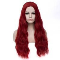 MSIWIGS Wavy Synthetic Wigs for White Black Women Long Green Middle Line Red Wig Cosplay Heat Resistant Pink Rose Net Gift ของขวัญ