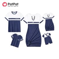 【YF】 PatPat Family Matching Outfits Colorblock Lace-up V Neck Short-sleeve Twist Knit Bodycon Dresses and T-shirts Sets