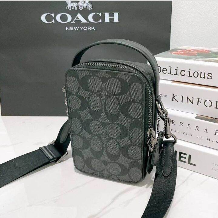 Coach Men's Top Handle C3146 Crossbody In Signature Canvas Charcoal