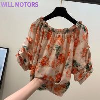 Will Motors เสื้อชีฟองผู้หญิงแขนสั้นฤดูร้อนพิมพ์ลายดอกไม้,เสื้อเสื้อลำลองหลวม