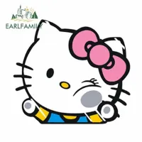 Earlfamily สติกเกอร์ติดรถกันน้ำลายการ์ตูน Hello Kitty ขนาด13ซม. X 11.7ซม. สติ๊กเกอร์ติดรถจักรยานยนต์แบบทำมือไวนิลแต่งรถสนุกๆ