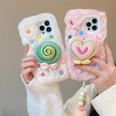 Wave Spot Stereo Lollipop กรณีโทรศัพท์สำหรับ iPhone14 Plush Phone Case สำหรับ iPhone12ProMax เคสรูปหัวใจสีชมพูสำหรับ iPhone13 เคสลูกปัดหนังนิ่มสีสันสดใสสำหรับ iPhone11 เคสแฟชั่นสำหรับ iPhone14 ProMax