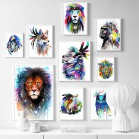 Multicolor Nordic โปสเตอร์และพิมพ์ Wall Art ภาพวาดผ้าใบสัตว์ภาพผนังสำหรับ Kids Room Home Decor