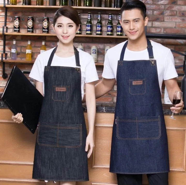 ผ้ากันเปื้อนทำอาหาร-ผ้ากันเปื้อนยีนส์-ผ้ากันเปื้อน-kitchen-apron-ผ้ากันเปื้อนร้านกาแฟ-ผ้ากันเปื้อนกันน้ำ-coffee-shop-apron