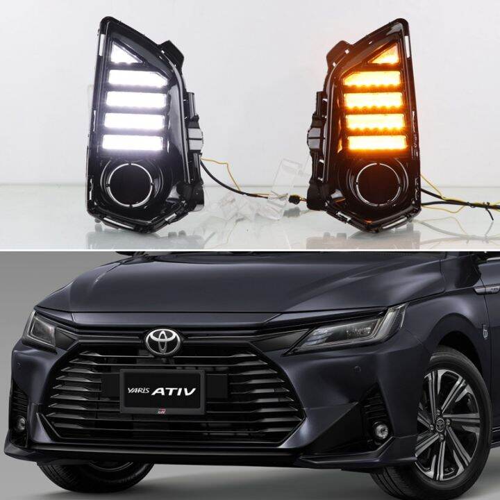 2PCS LED Daytime Running Light For Toyota Yaris Ativ Vios 2023 Dynamic Turn Yellow Signal Relay