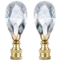 2 Packs Teardrop Lamp Finial Lamp Decoration for Lamp Shade with Polished Brass Base, Clear, 2-3/4 Inches