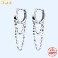 Trustdavis Minimalist Genuine 925 Sterling Silver Double Layer Linkced Chain Clips Earrings For Women Wedding Jewelry Gift DA544