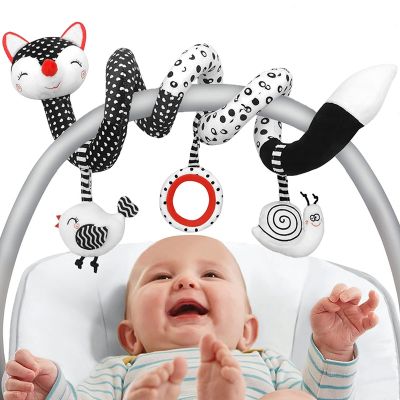 Car Seat Toys Baby Infant Spiral Stroller Toys Newborn Black and White High Contrast Crib Mobile Toys Gift for 0-12 Months Girls