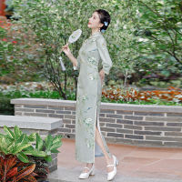 หนังนิ่ม Cheongsam ฤดูใบไม้ร่วงใหม่กลางความยาวจีนแบบดั้งเดิมชุดราตรีอารมณ์ Slim สาวหนุ่ม Qipao ชุดสำหรับผู้หญิง