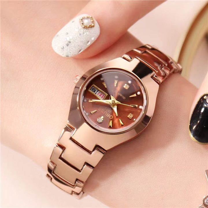 นาฬิกาสวิสผู้หญิงกันน้ำ-mode-korea-หน้าปัดเล็กสายเหล็กทังสเตนนาฬิกาควอทซ์อัตโนมัติสำหรับสุภาพสตรี