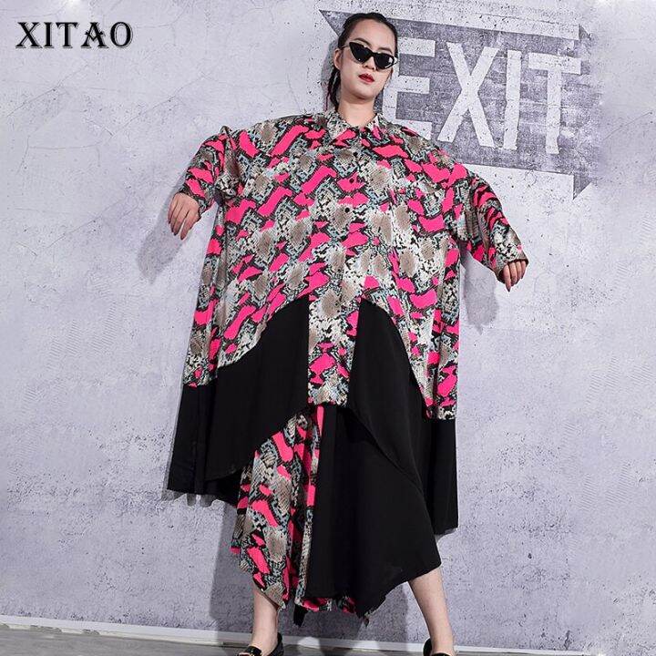 xitao-pants-sets-women-irregular-print-two-piece-set