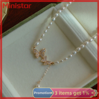 Ministar สร้อยคอโชคเกอร์จี้ไข่มุกผีเสื้อเพทายที่เป็นประกายหรูหราสำหรับเด็กผู้หญิงเครื่องประดับแฟชั่นใหม่ปรับได้ของผู้หญิง