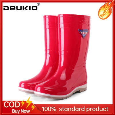 DEUKIO  รองเท้าบูตลุยฝนผ้าฟลีซของผู้หญิง,รองเท้าใส่ทำงานในครัวหนากลางๆแฟชั่นใหม่