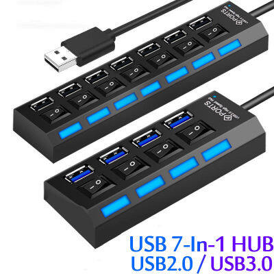 USB 2.0 Hub USB Hub 2.0 USB Splitter Hub ใช้อะแดปเตอร์ไฟ 4/7 พอร์ตหลาย Expander USB 3.0 Hub พร้อมสวิตช์ 30 ซม.-kdddd