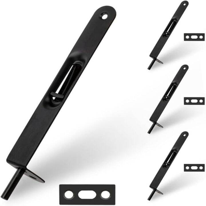 REAGENT 4 Pack Stainless Steel Flush Bolt 6 Inch Black Slide Door Lock