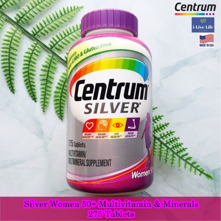 เซนทรัม-วิตามินรวม-silver-women-50-multivitamin-amp-minerals-275-tablets-centrum-สำหรับผู้หญิงวัย-50-ปีขึ้นไป