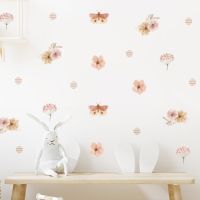 Boho Botanical Floral Butterfly Watercolor Nursery Wall Stickers Removable Children DIY Wall Decal Kids Room Interior Home Decor Wall Stickers  Decals