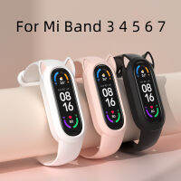 เสื้อมีสายน่ารักสำหรับ Xiaomi Mi Band 7 6 5 4 3เคสหูแมวการ์ตูนหัวเข็มขัดพลาสติกแถบซิลิโคนสำหรับ MiBand6 Miband5 Miband7สายรัดข้อมือพิมพ์สีของผู้หญิง