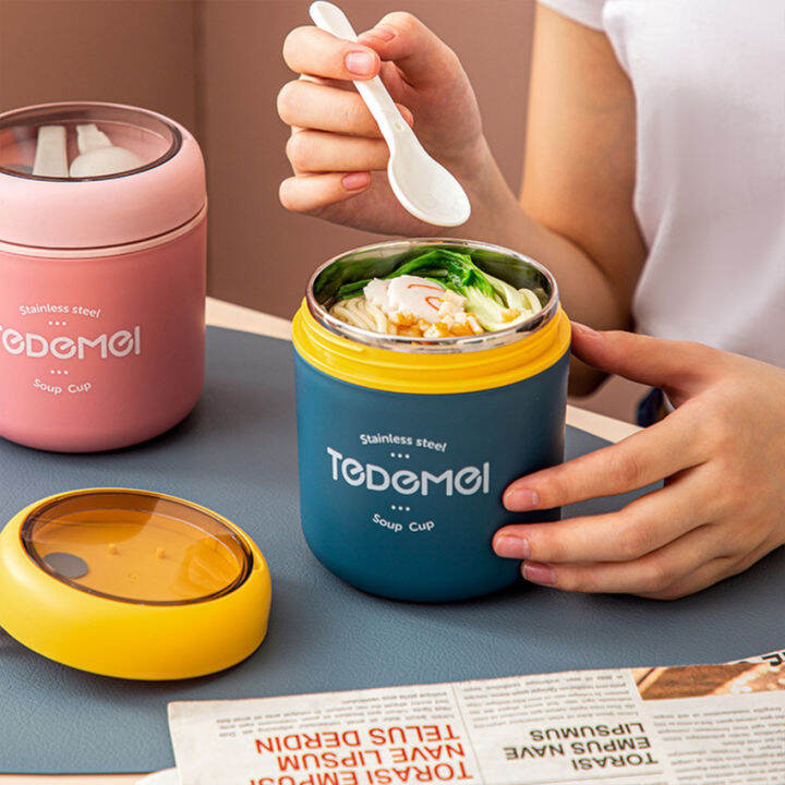 Stainless Steel Soup Lunch Box Storage Warmer Vaccum Cup with Spoon