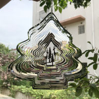 กระจกสแตนเลส3D หมุน Wind Spinner Chime โลหะต้นคริสต์มาสและ25X31ซม. Stripe Wind Spinner Home Decor