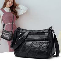 [COD] 2019 autumn and winter new soft leather shoulder bag stitching Messenger middle-aged fashion square