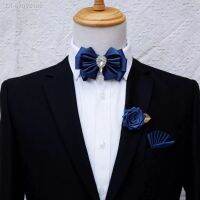 ◎卐♤ Bow Tie Brooch Set for Mens Business Suits Accessories Collar Flowers Mens Wedding Rhinestones Bowtie Pins Pocket Towel 3-piece