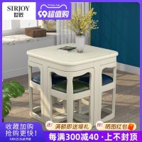 ♟✣❁ American solid wood dining table and chair combination small apartment modern minimalist hidden space-saving coffee one four chairs