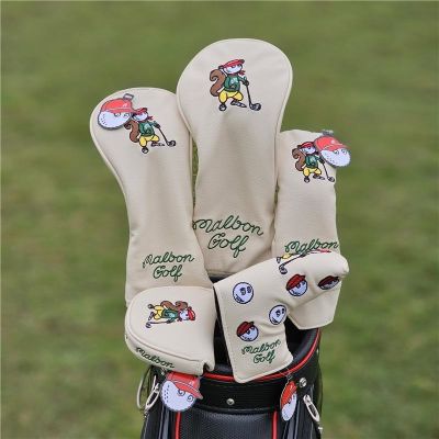 ❂▧ Cute Squirrel Golf Club Cover 1 3 5 UT Woods Head Protection Cap Set PU Leather Personalized Cartoon