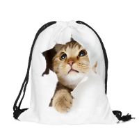 Pet cat flower print pattern Bundle pocket backpack outdoor simple folding backpack drawstring backpack travel bag shoulder gir