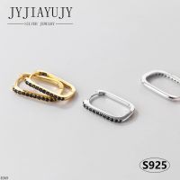 JYJIAYUJY ต่างหู S925เงินสเตอร์ลิง100ห่วงต่างหูแบบเรียบง่ายสไตล์ฤดูร้อนป้องกันการแพ้สีดำ/ขาว E069ของขวัญเครื่องประดับสี่เหลี่ยมผืนผ้า