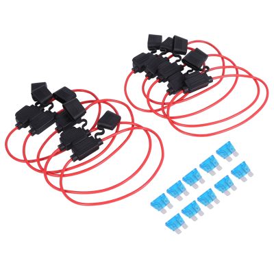 Inline Fuse Holder ATC/ Add-a-circuit Car Fuse Holder 10 Pack Fuse TAP Adapter 16 Gauge 20AMP Blade Automotive Fuse Holder Waterproof Wire with 10 pcs 15 AMP Standard Fuses