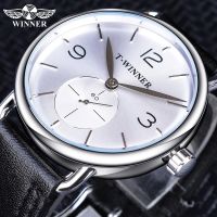 Winner Fashion White Mechanical Watches 2019 Mens Mechanical Wrist Watches Top Brand Luxury Genuine Leather Sub Dial Design