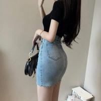 COD ┅▼✿ qafh47 Sarah Princess Wardrobe Skinny Elastic Hip-Wrapped Denim Skirt Female Summer New Style High Waist Slimmer Look All-Match Hot Girl a-Line Short ins Trend