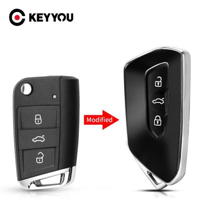 KEYYOU การปรับเปลี่ยนเปลือกกุญแจรีโมตเคสสำหรับ Volkswagen MQB กอล์ฟ MK8โปโล Tiguan ที่นั่งดีเลิศ Octavia Skoda Leon Ibiza 3ปุ่ม