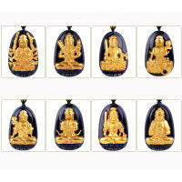 High Quality Gold+ Natural Black Obsidian Carved Buddha Lucky Amulet Eight Patron saint Pendant For Women Men pendants fashion