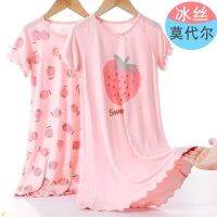 Girls nightgown modal cartoon strawberry ice silk thin wi Nightdress princess Style Middle Big Kids 10 Short Sleeve 12 Homewear sy4711