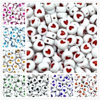 100Pcs Fashion Jewelry Love Heart Acrylic Flat Round Beads for Craft Jewelry Making DIY RoLi