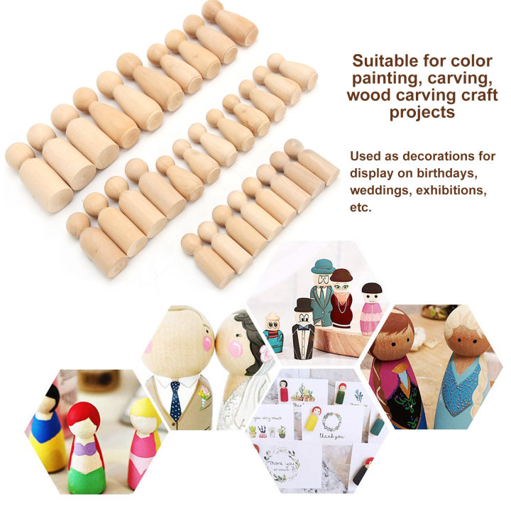 ตุ๊กตาหมุดไม้ศิลปะงานฝีมือที่ยังไม่เสร็จหมุดไม้ตุ๊กตาสำหรับแกะสลักสีไม้ทาสีแกะสลักงานฝีมืองานแต่งงาน
