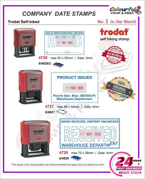 Trodat Self-inked Company Date Rubber Stamp. Trodat 4726,4727,4729 ...