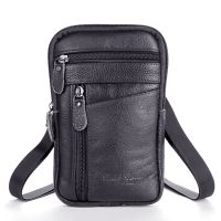 【Lanse store】2022 High-Quality Materials Durable Men Multi-Function Leather Shoulder Messenger Bag Handbag Mobile Phone Father  39;s Gift