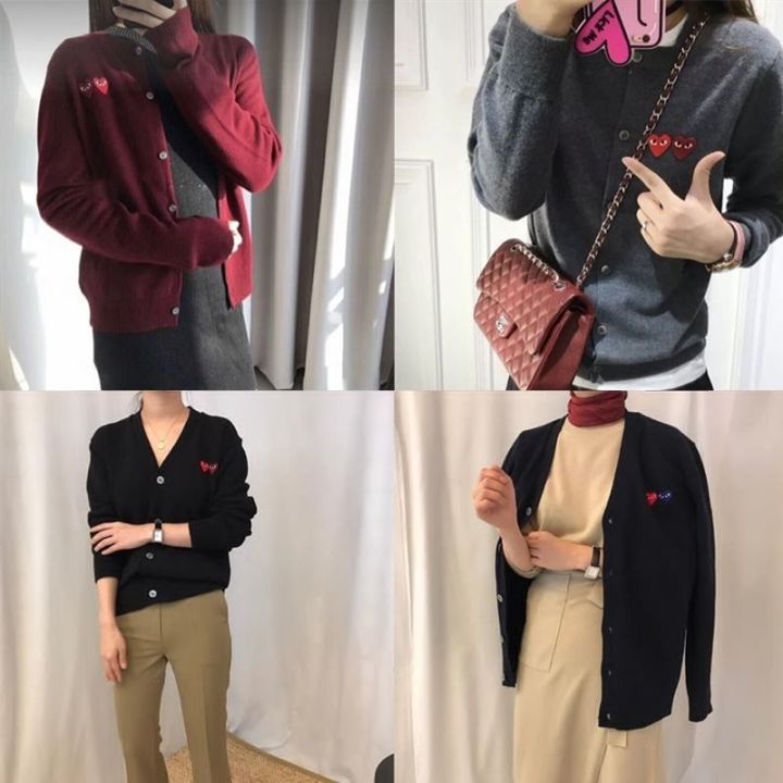 ต้นฉบับ-celebrities-with-japanese-fashion-brand-kawajiu-love-ply-cardigan-sweater-wool-men-and-women-couple-v-neck-knitwear-jacket
