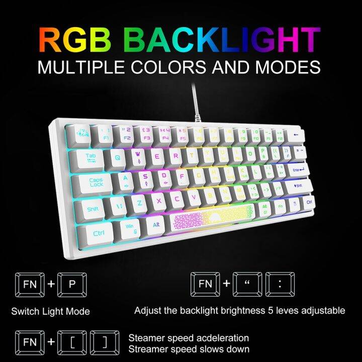 K61 RGB Wired Keyboard 60 Percent 62 Keys Ergonomic Gaming Laptop ...